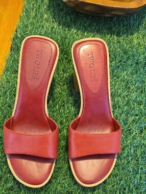 Two Lips Red Leather Slide Mules